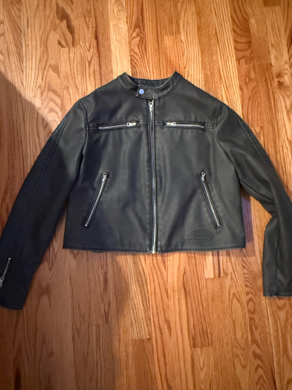 BDG Black Leather Zip-Front Jacket